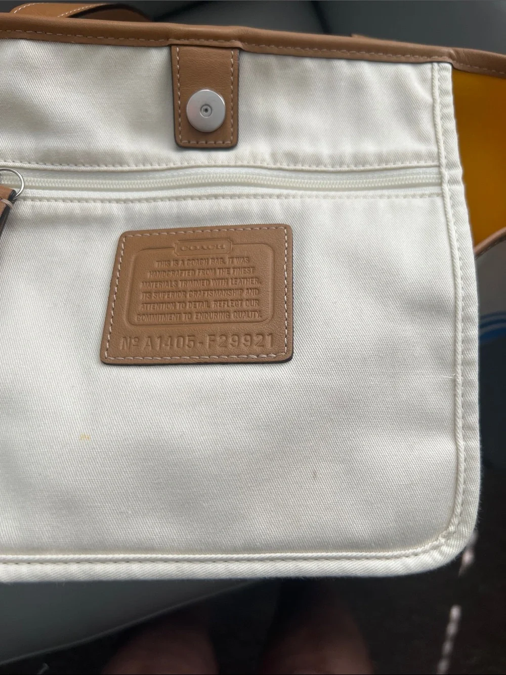 Coach Hadley Variegated Canvas Stripe Tote in Cream, Blue & Brown Leather